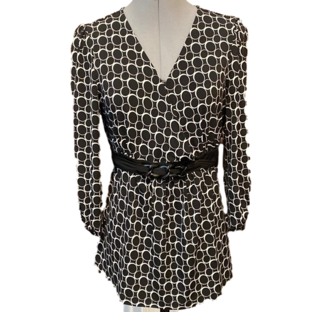 Apt. 9 black and white belted blouse size M